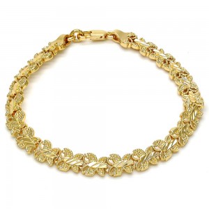 Gold Filled Fancy Bracelet Butterfly Design Diamond Cutting Finish Golden Tone