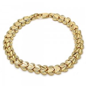 Gold Filled Fancy Bracelet Heart Design Diamond Cutting Finish Golden Tone