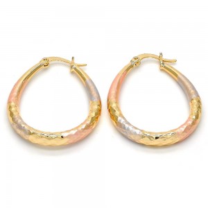 Gold Filled Medium Hoop Teardrop and Hollow Design Diamond Cutting Finish Tri Tone