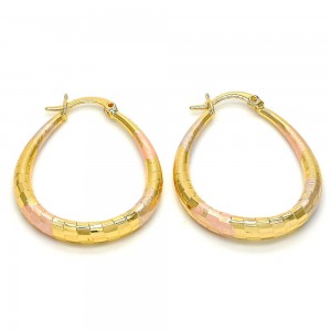 Gold Filled 30mm Medium Hoop Earrings Teardrop and Hollow Design Diamond Cutting Finish Tri Tone