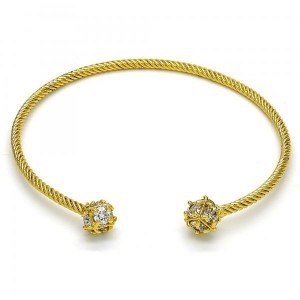 Gold Filled Bangle With White Cubic Zirconia Polished Finish Golden Tone Bangle