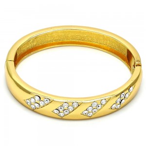 Gold Filled Individual Bangle With White Crystal Polished Finish Golden Tone (12 MM Thickness, Size 5 - 2.50 Diameter)