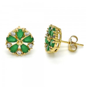 Gold Filled Stud Earring Flower Design With Cubic Zirconia Golden Tone