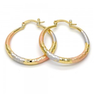 Gold Filled 30mm Medium Hoop Earrings Hollow Design Tri Tone