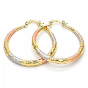 Gold Filled 40mm Medium Hoop Earrings Hollow Design Tri Tone
