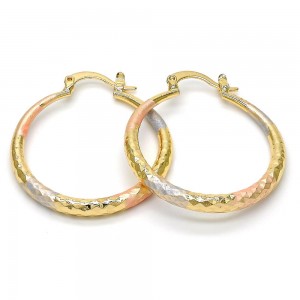 Gold Finish 30mm Medium Hoop Hollow Design Diamond Cutting Finish Tri Tone