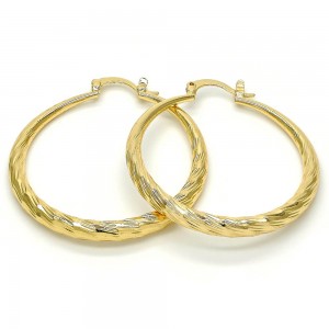 Gold Finish Medium Hoop 2x40mm Hollow Design Diamond Cutting Finish Golden Tone