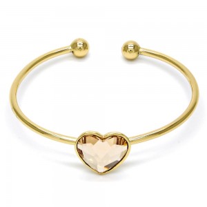 Gold Filled Individual Bangle Heart Design With Swarovski Crystals Golden Tone