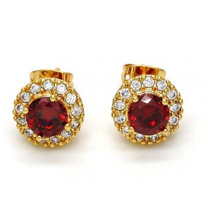 Gold Filled Stud Earring Golden Tone With Red Cubic Zirconia 
