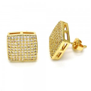 Gold Filled Stud Earrings With White Micro Pave Polished Finish Golden Tone