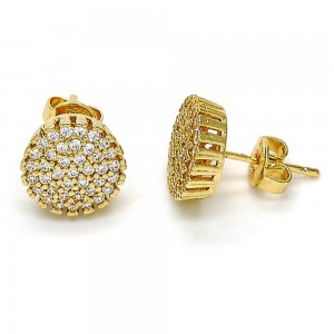 Gold Filled Stud Earrings With White Cubic Zirconia Polished Finish Golden Tone