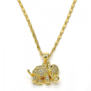 Gold Filled Pendant Necklace Elephant Design With White and White Micro Pave Polished Finish Golden Tone