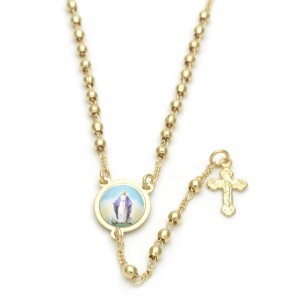 Gold Filled Thin Rosary Medalla Milagrosa and Cross Design Polished Finish Golden Tone
