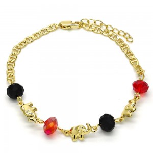 Gold Filled Fancy Bracelet Elephant Design With Garnet and Black Crystal Polished Finish Golden Tone