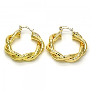 Gold Filled 30mmx6mm Twist Design Medium Hoop Earrings Polished Finish Golden Tone