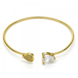 Gold Filled Individual Bangle Heart Design With Cubic Zirconia and Micro Pave Golden Tone