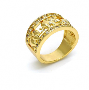 Gold Filled Multi Stone Ring Elephant Design With Micro Pave Golden Tone
