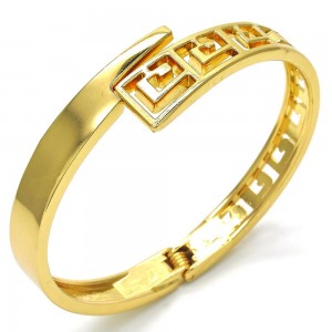 Gold Filled Bangle Greek Key Design Polished Golden Finish (08 MM Thickness, Size 4 - 2.25 Diameter)