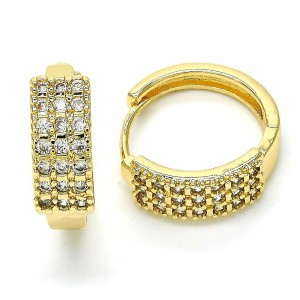 Gold Filled Huggie Hoop with White Micro Pave Polished Golden Tone