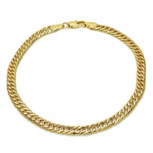 Gold Filled Cuban Link Design Ankle Bracelet 10" Polished Finish Golden Tone