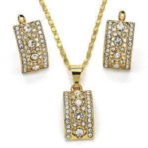 Gold Filled Earring and Pendant Set with White Cubic Zirconia and White Micro Pave Golden Tone
