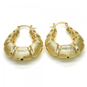 Gold Filled 30mm Medium Hoop Earrings Hollow Design Brushed Finish Golden Tone