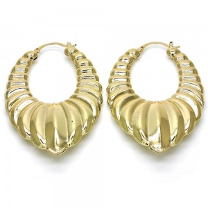 Gold Filled Medium Hoop Earrings Hollow Design Polished Finish Golden Tone