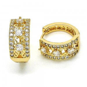 Gold Filled Huggie Hoop with White Cubic Zirconia Polished Golden Tone