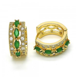 Gold Filled Huggie Hoop With Green Cubic Zirconia Golden Tone