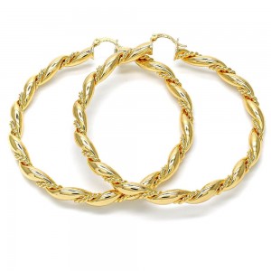 Gold Filled 70mm Extra Large Hoop Earrings Twist Design Golden Tone