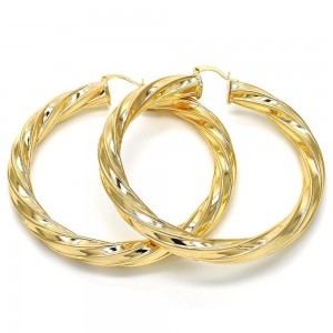 Gold Finish Extra Large Hoop Twist and Hollow Design Polished Golden Tone