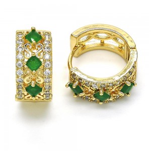 Gold Filled Huggie Hoop With Emerald Cubic Zirconia Golden Tone