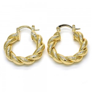 Gold Filled 25mmX5mm Twist Design Small Hoop Earrings Polished Finish Golden Tone
