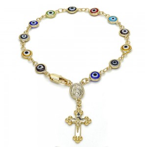 Gold Filled Greek Eye Design Multicolor Rosary Bracelet