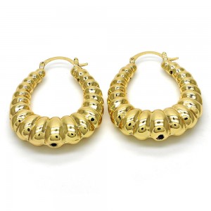 Gold Filled Medium Hoop Bamboo and Hollow Design Polished Finish Golden Tone