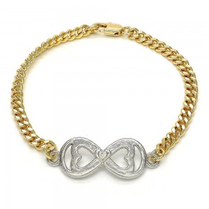 Gold Filled Infinity and Heart Design Two Tone Fancy Bracelet Polished Finish