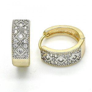 Gold Filled Two Tone Huggie Hoop With White Cubic Zirconia