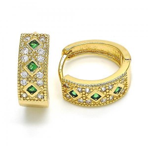 Gold Filled Gold Plated Huggie Hoop With Green Cubic Zirconia