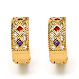 Gold Filled Gold Plated Huggie Hoop With Multicolor Cubic Zirconia