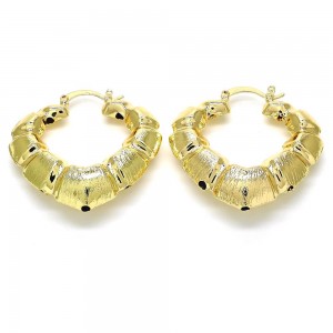 Gold Filled Medium Hoop Bamboo Design Brushed Finish Golden Tone