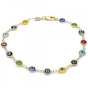 Gold Filled Greek Eye Design Fancy Anklet Multicolor Resin Finish Golden Tone