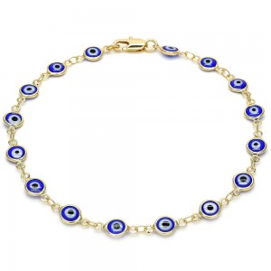 Gold Filled Greek Key Design Fancy Anklet Blue Resin Finish Golden Tone