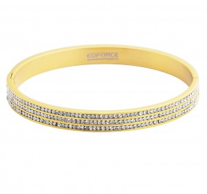 Stainless Steel Gold Tone 3 Rows CZ Bangle