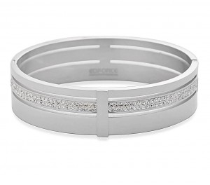 Stainless Steel White Ladies Bangle With CZ Stones