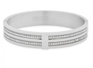 Stainless Steel White Ladies Bangle With Two Rows CZ Stones