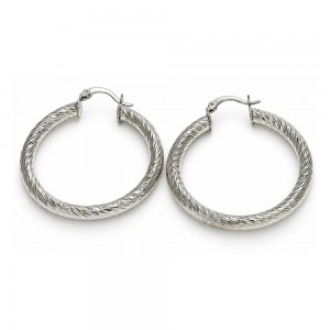 White Gold Filled Medium Hoop Diamond Cutting Finish Rhodium Finish