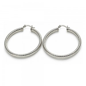White Gold Filled Large Hoop Diamond Cutting Finish Rhodium Finish