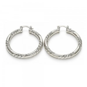 White Gold Filled Extra Large Hoop Diamond Cutting Finish Rhodium Finish