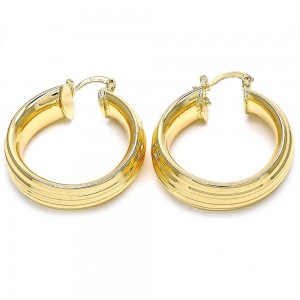 Gold Filled 35mm Medium Hoop Earrings Hollow Design Polished Finish Golden Tone