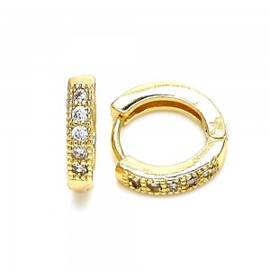 Gold Filled 12mm Huggie Hoop With Cubic Zirconia Golden Tone